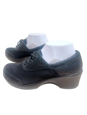 Alegria by PG Lite Slip Resistant Leather Black Lace Up Clog Heel Size 37 or 7